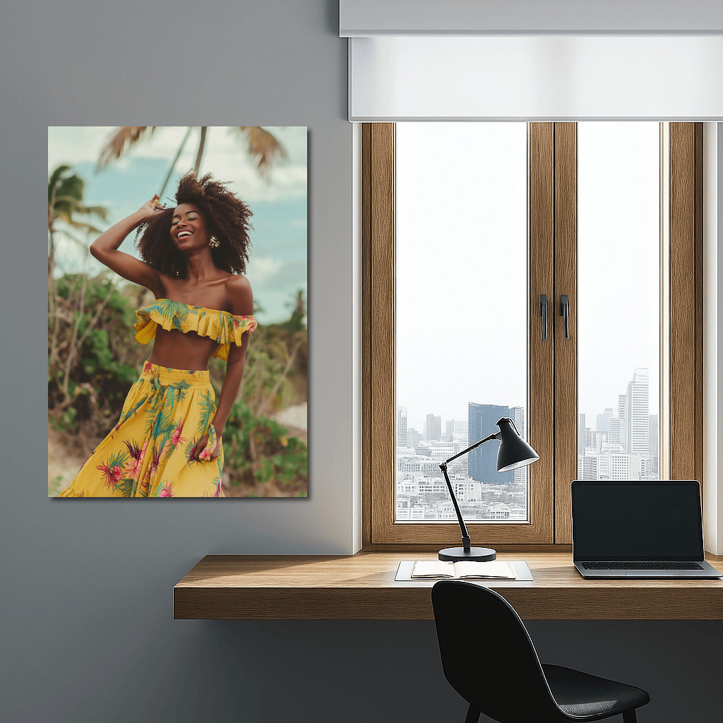 Glowing Caribbean Joy: Happy Woman Among the Palms