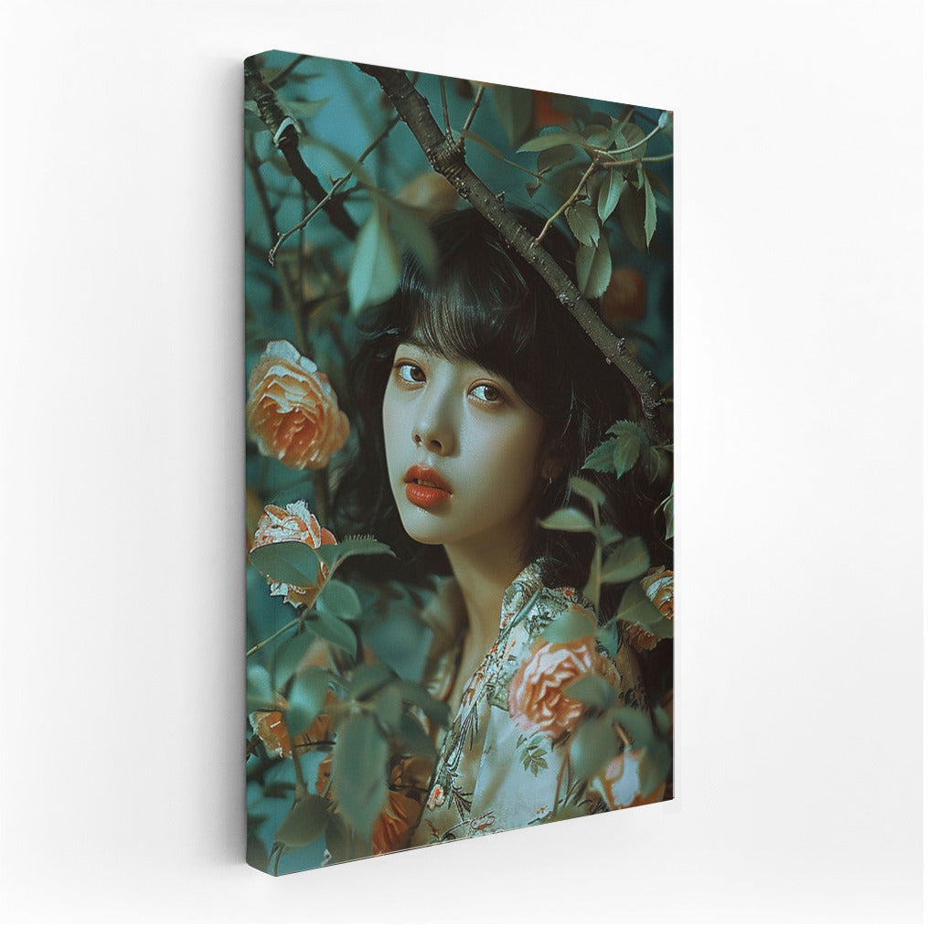 Flower Muse: Beautiful Asian Girl Among Flowers