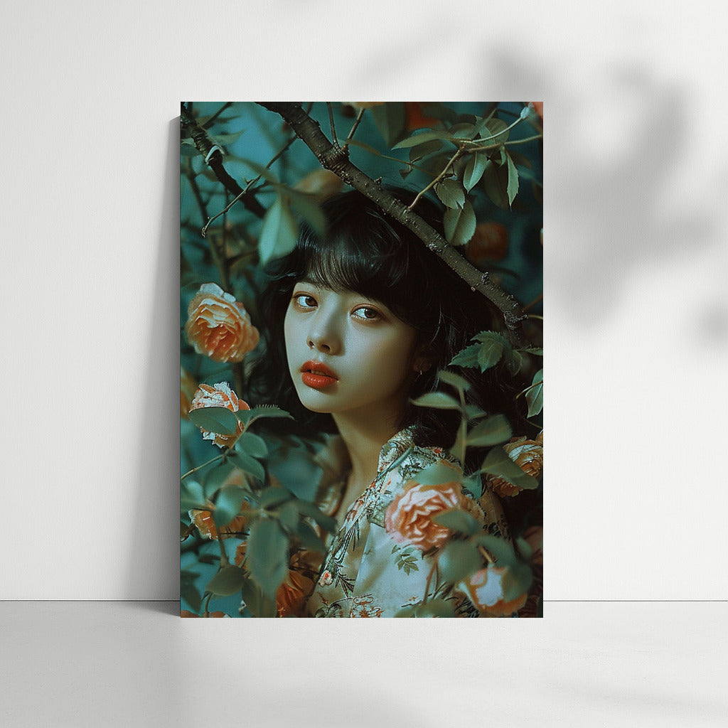 Flower Muse: Beautiful Asian Girl Among Flowers