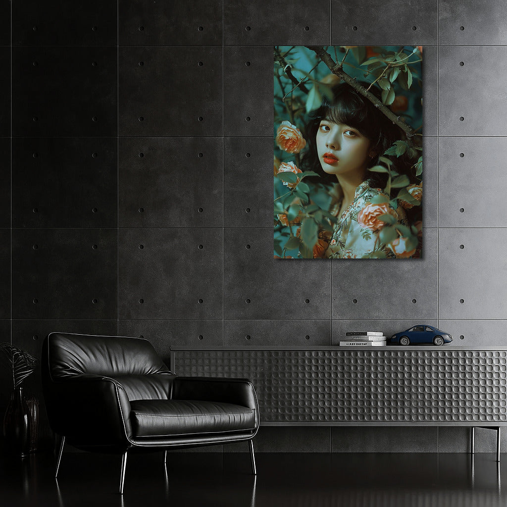 Flower Muse: Beautiful Asian Girl Among Flowers