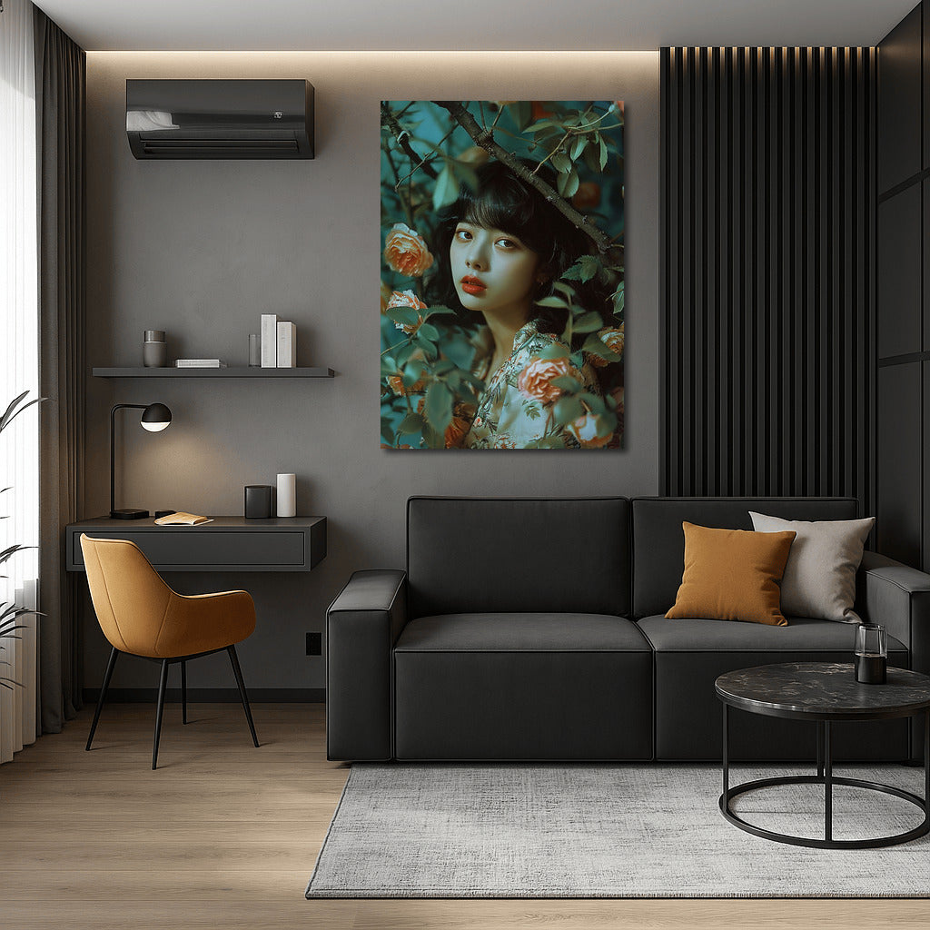 Flower Muse: Beautiful Asian Girl Among Flowers