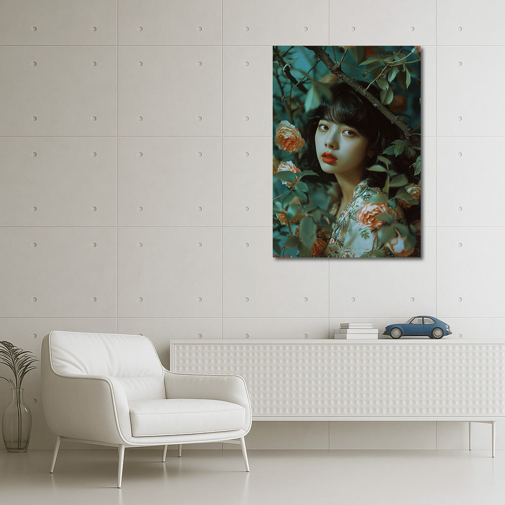 Flower Muse: Beautiful Asian Girl Among Flowers