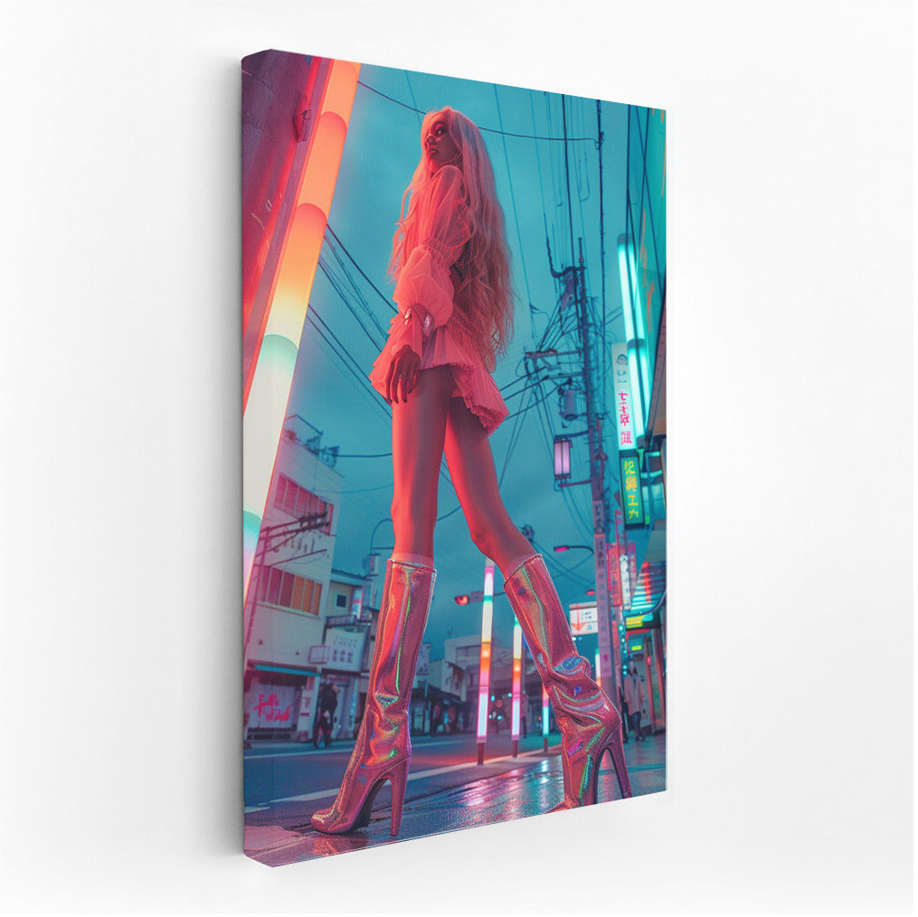 Neon Muse: Mysterious Girl in Pink Tones of Night City