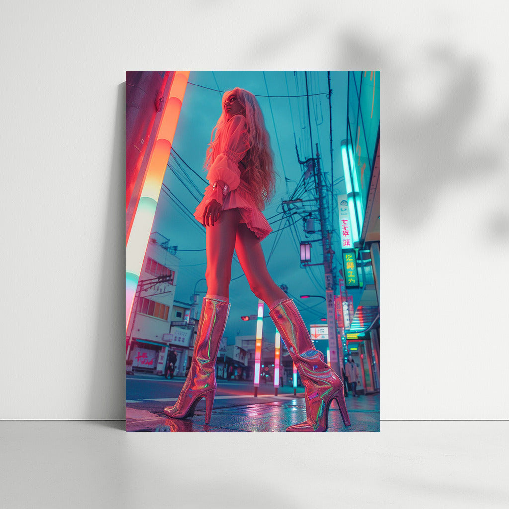Neon Muse: Mysterious Girl in Pink Tones of Night City