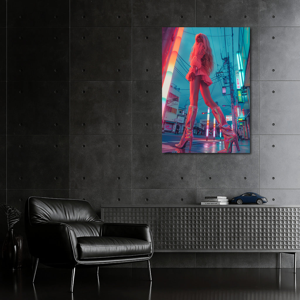 Neon Muse: Mysterious Girl in Pink Tones of Night City