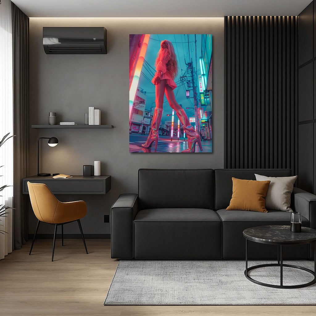 Neon Muse: Mysterious Girl in Pink Tones of Night City