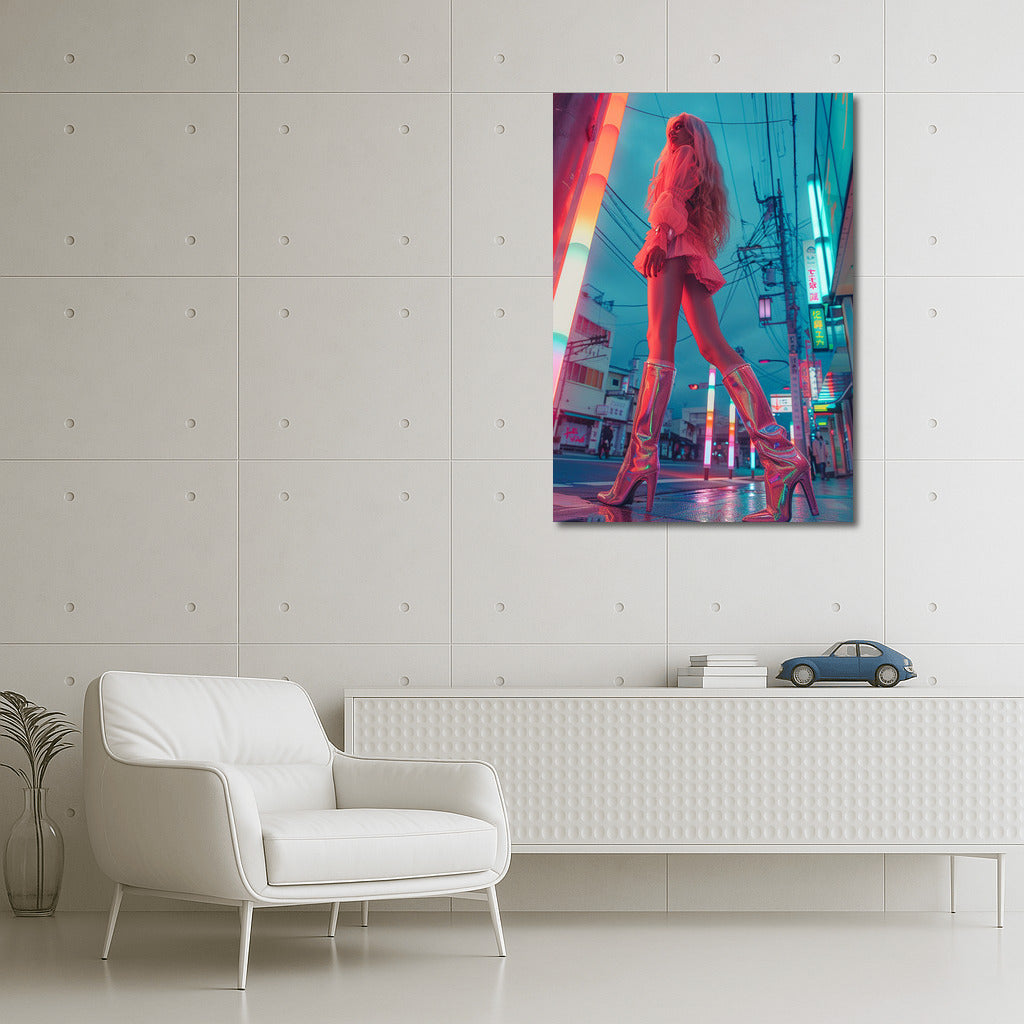 Neon Muse: Mysterious Girl in Pink Tones of Night City