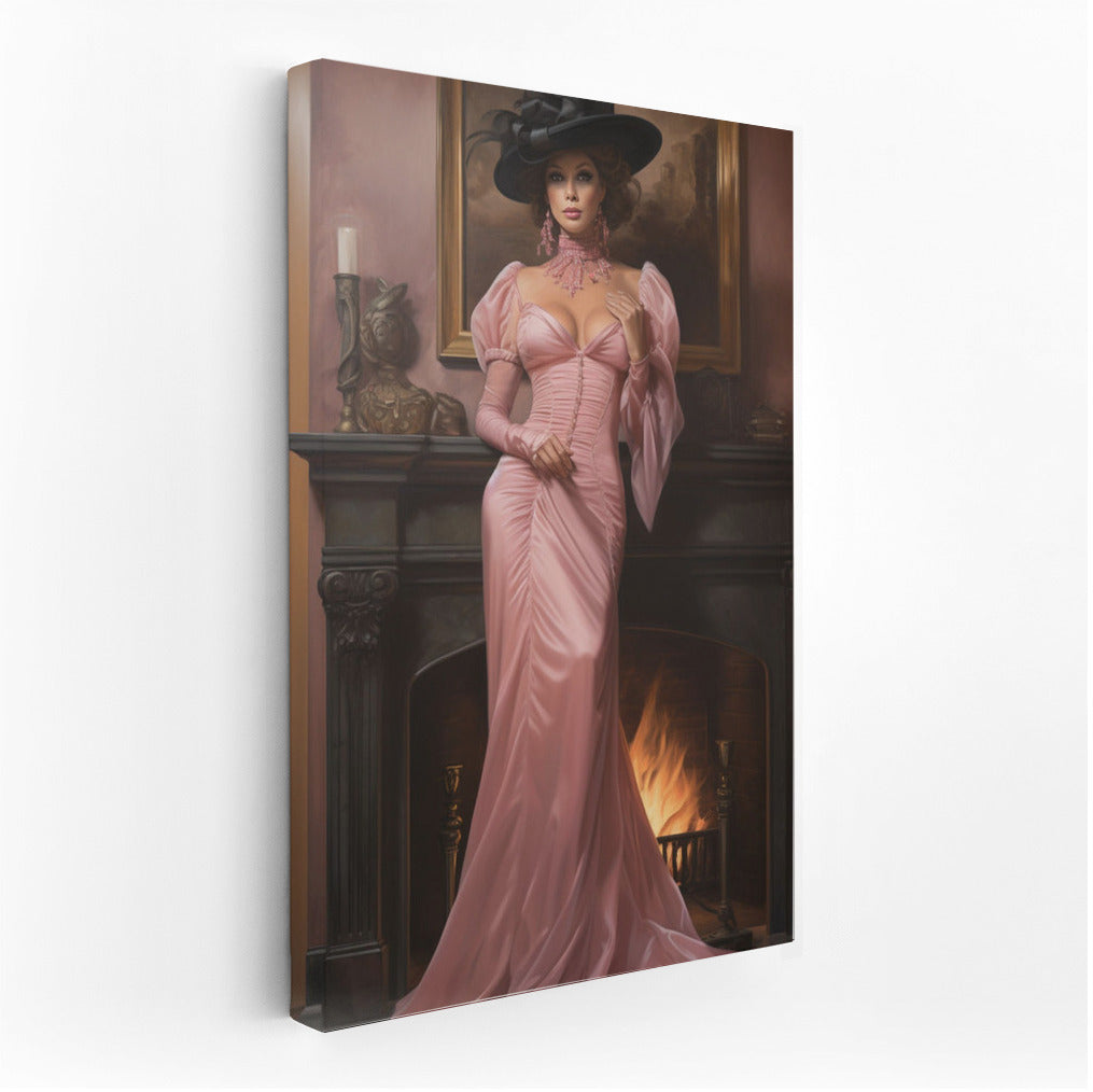 Elegant Victorian Lady by the Fireplace