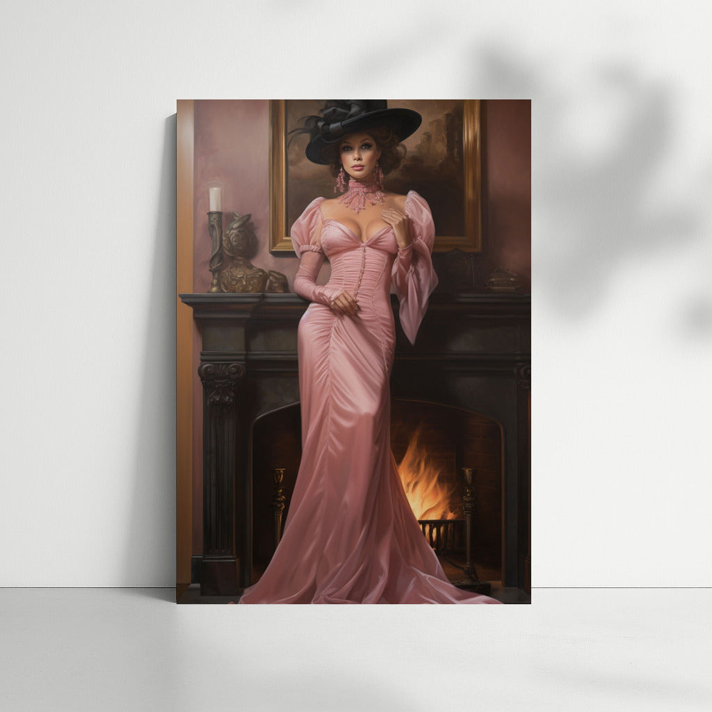 Elegant Victorian Lady by the Fireplace