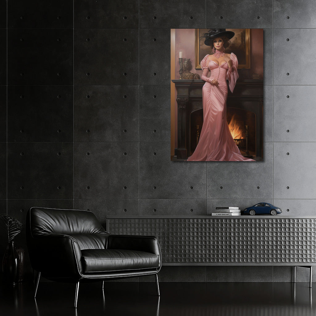 Elegant Victorian Lady by the Fireplace