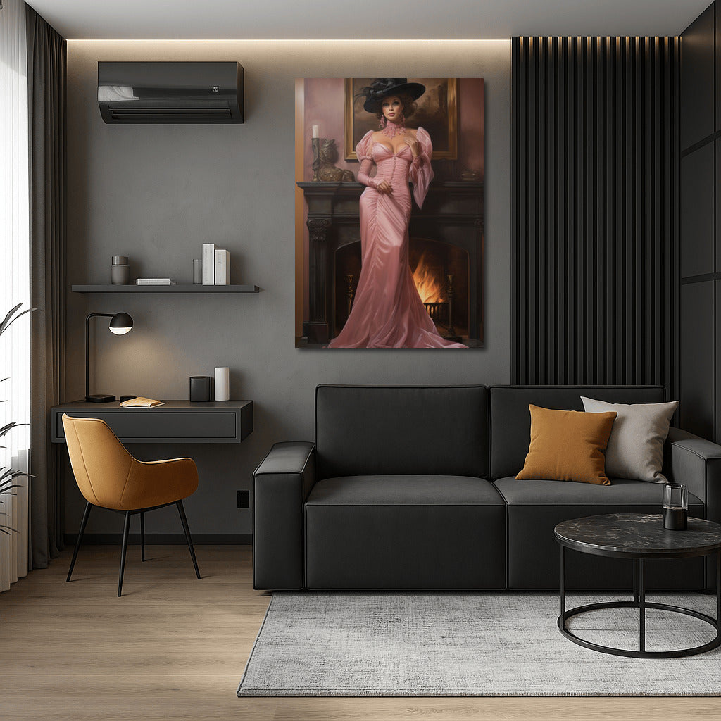 Elegant Victorian Lady by the Fireplace