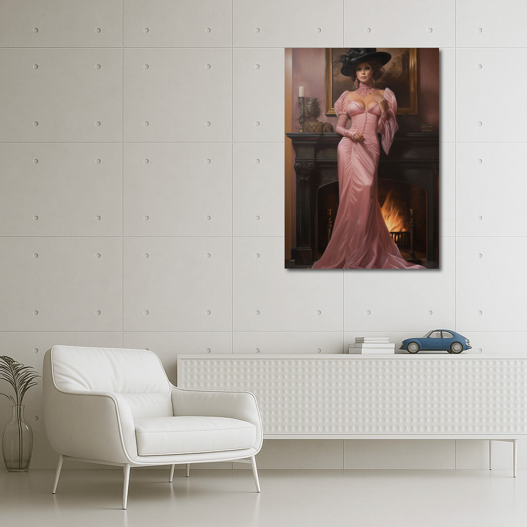 Elegant Victorian Lady by the Fireplace