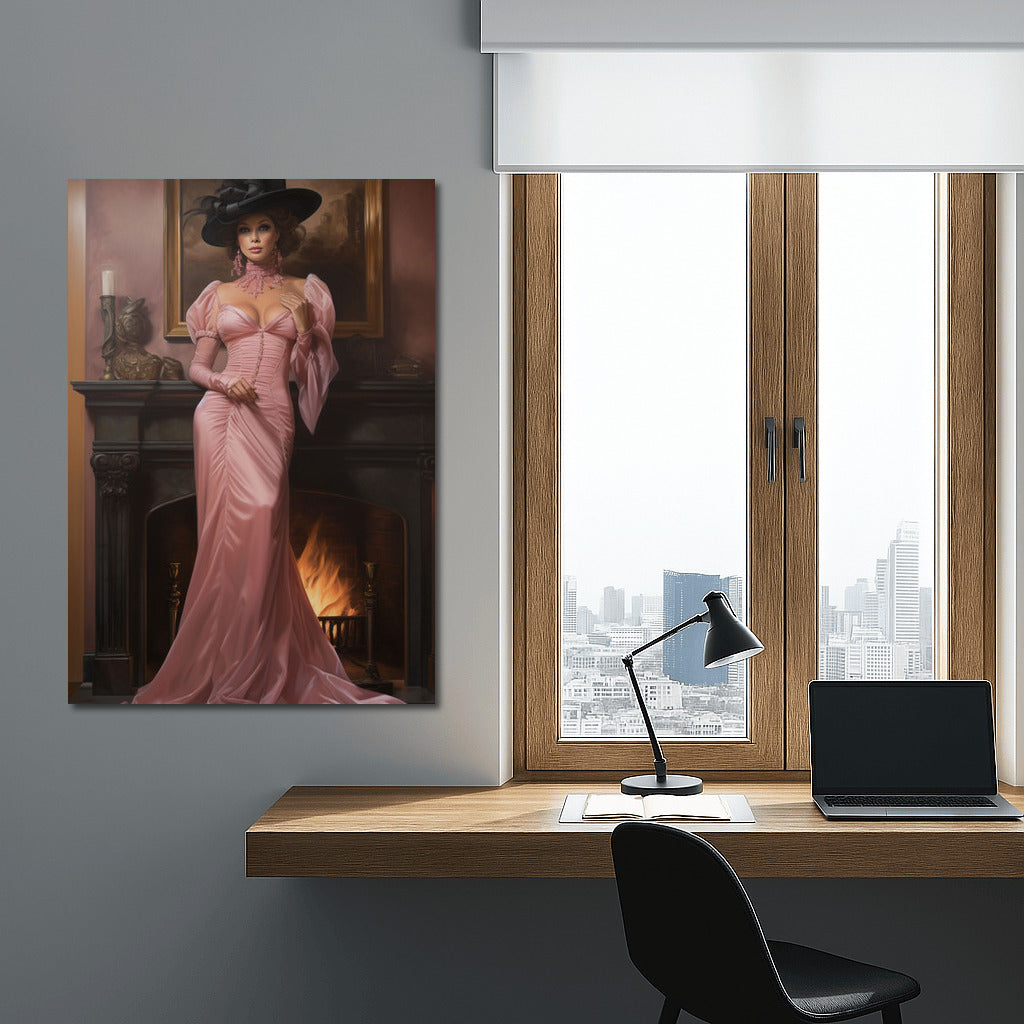 Elegant Victorian Lady by the Fireplace