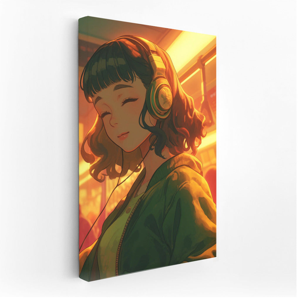 Musical Comfort: Girl with Headphones in Anime Style