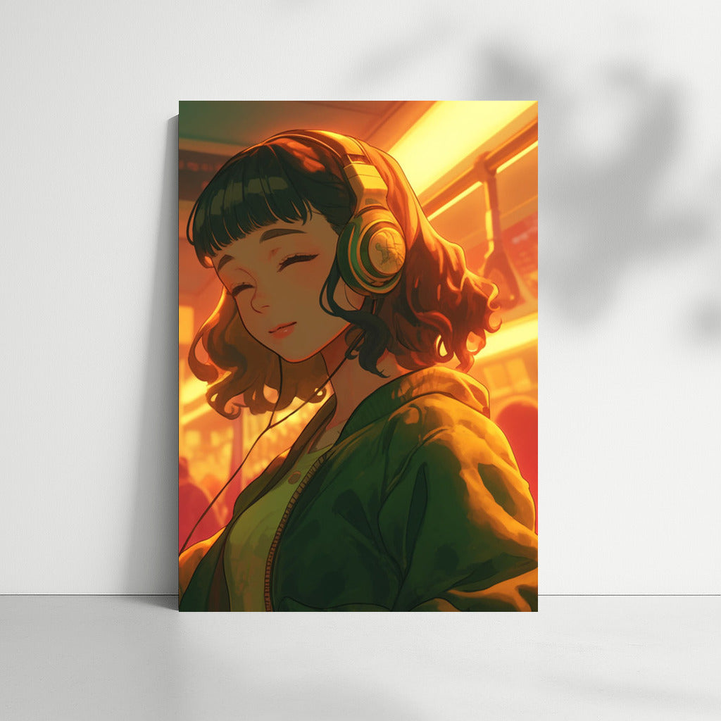 Musical Comfort: Girl with Headphones in Anime Style