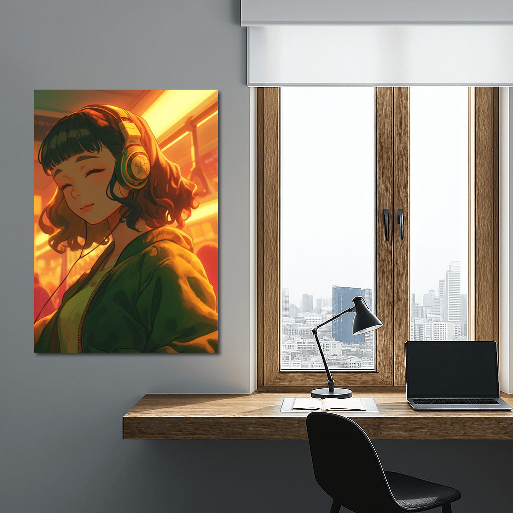 Musical Comfort: Girl with Headphones in Anime Style