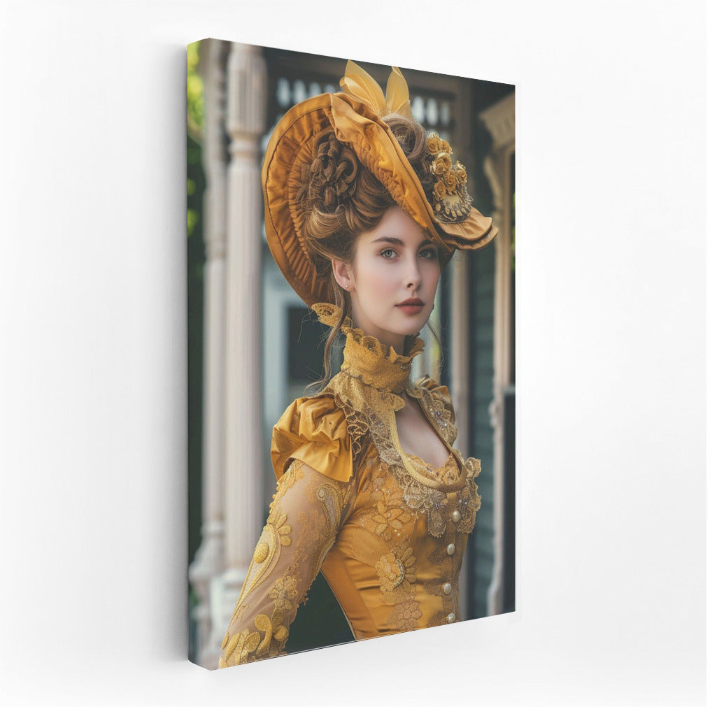Elegant Victorian Lady in Golden Dress: Time Twist