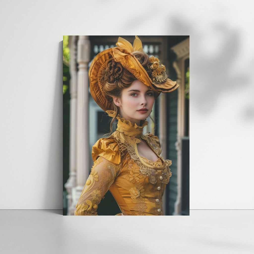 Elegant Victorian Lady in Golden Dress: Time Twist