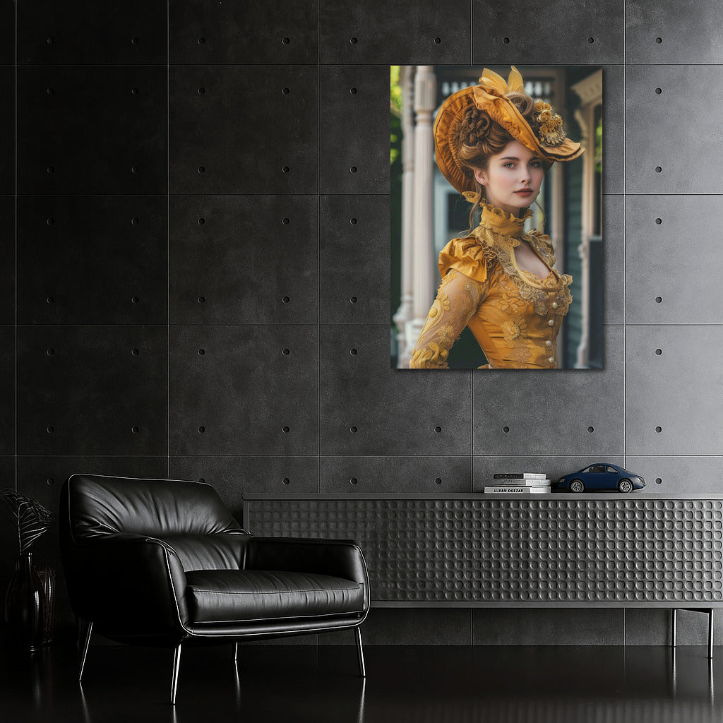 Elegant Victorian Lady in Golden Dress: Time Twist