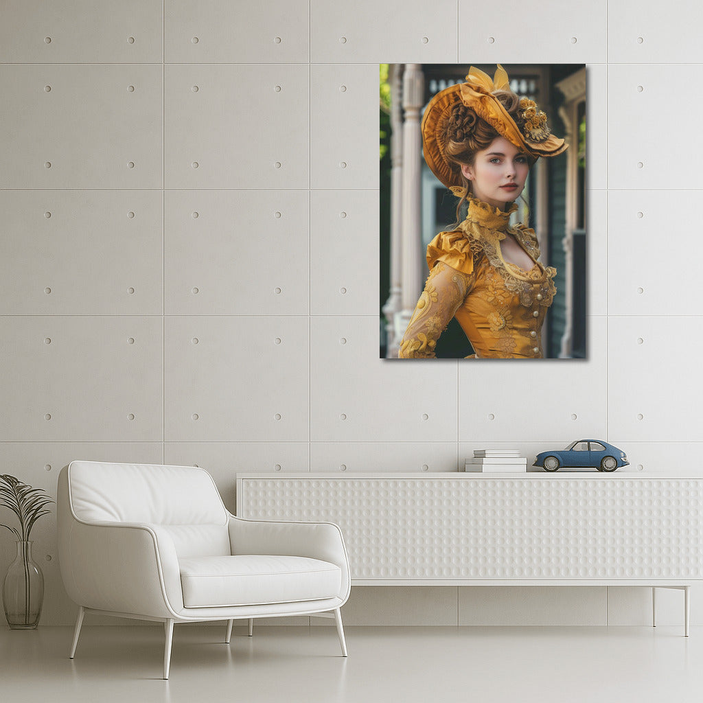 Elegant Victorian Lady in Golden Dress: Time Twist
