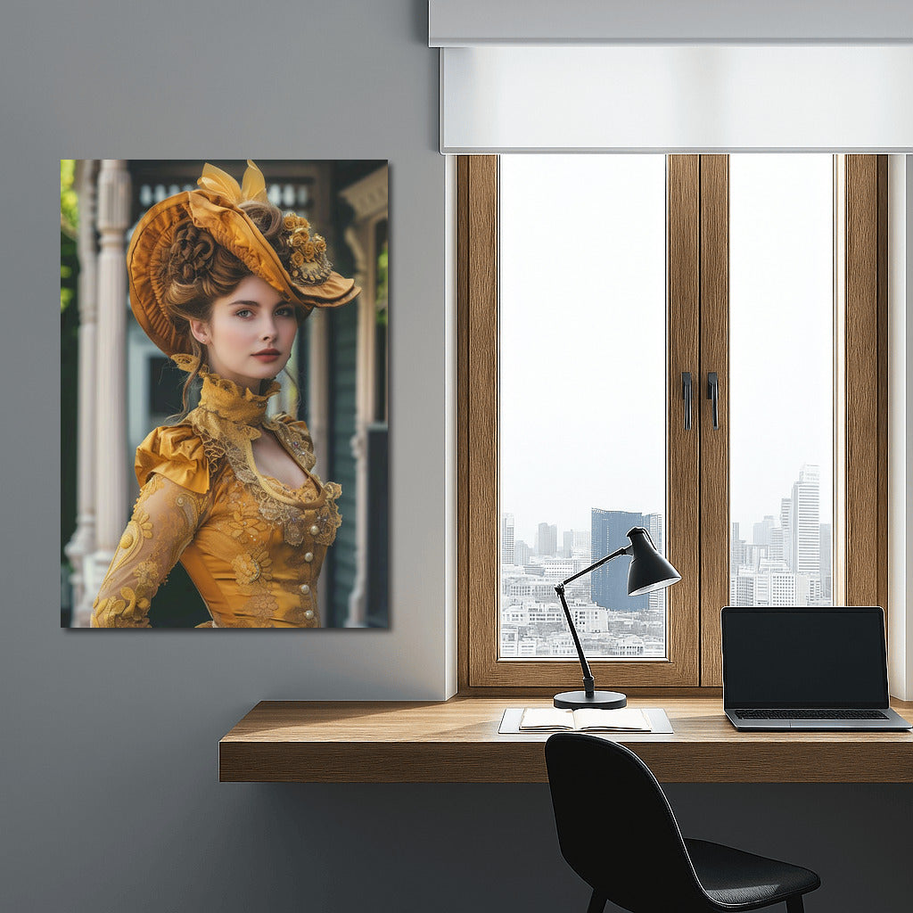 Elegant Victorian Lady in Golden Dress: Time Twist
