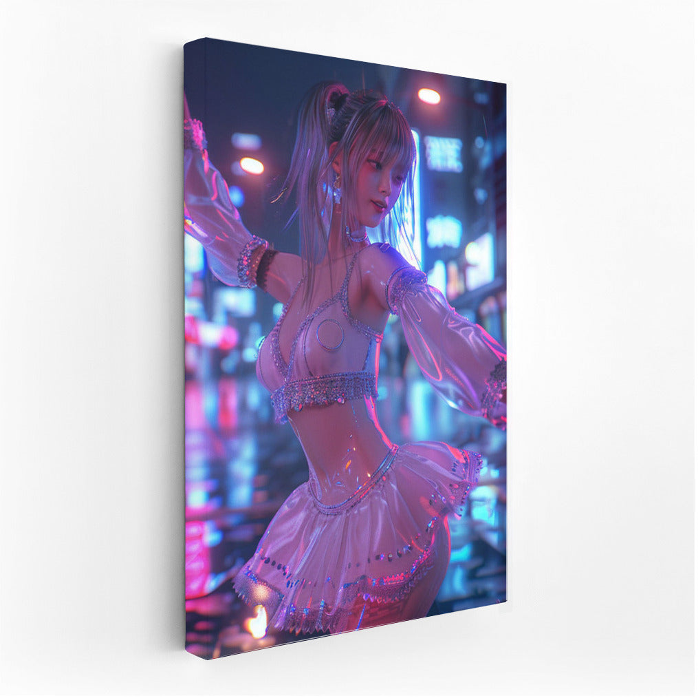 Neon Muse: Anime Girl in the Lights of a Futuristic City
