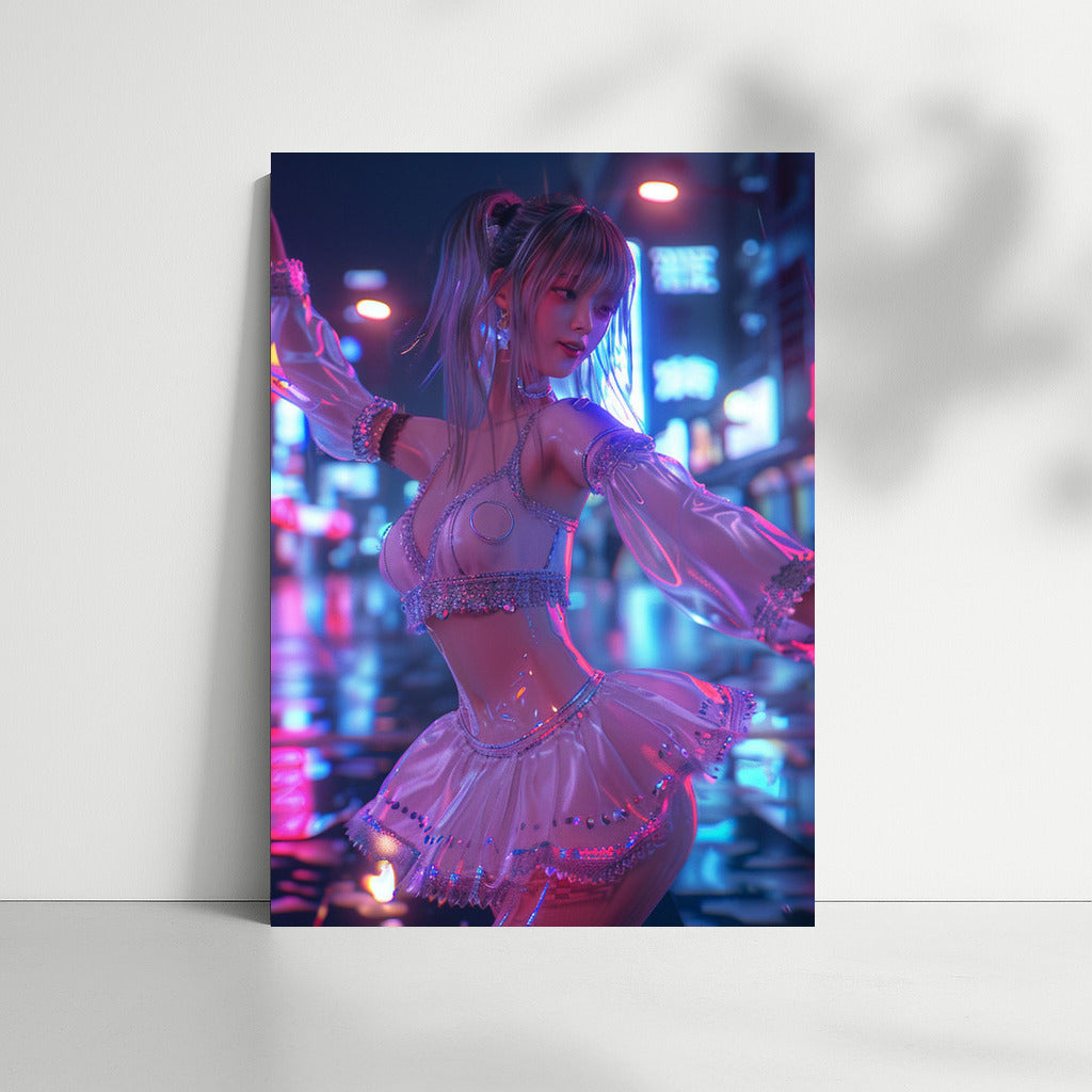 Neon Muse: Anime Girl in the Lights of a Futuristic City