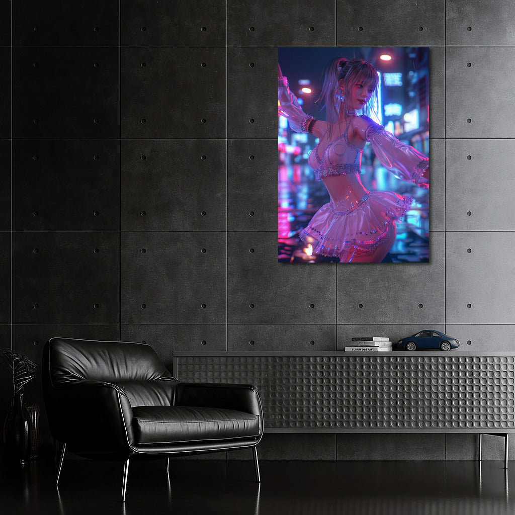 Neon Muse: Anime Girl in the Lights of a Futuristic City