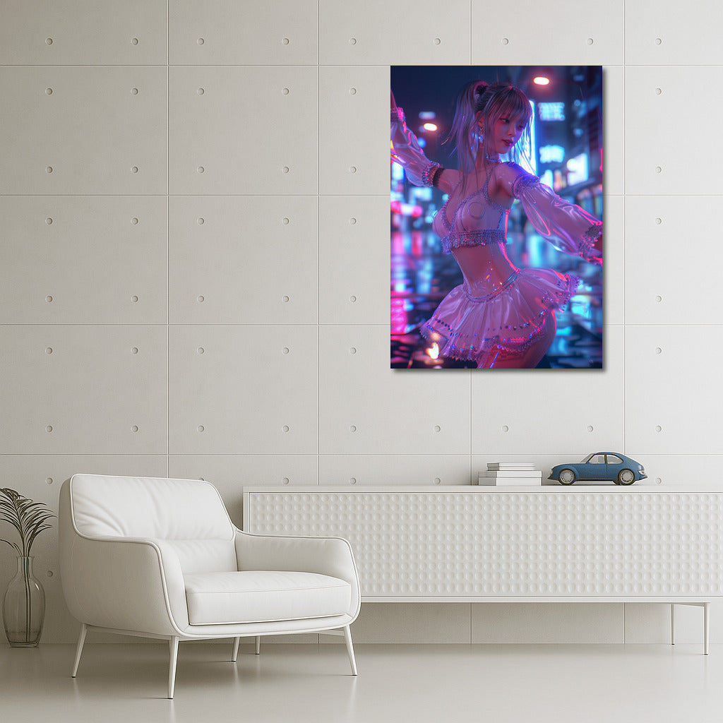 Neon Muse: Anime Girl in the Lights of a Futuristic City