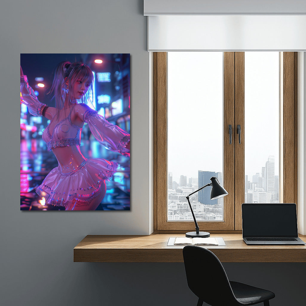 Neon Muse: Anime Girl in the Lights of a Futuristic City