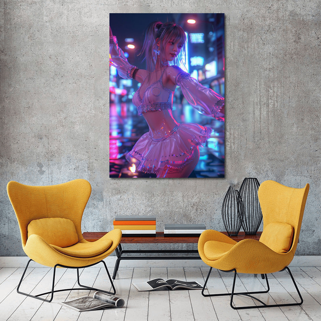 Neon Muse: Anime Girl in the Lights of a Futuristic City