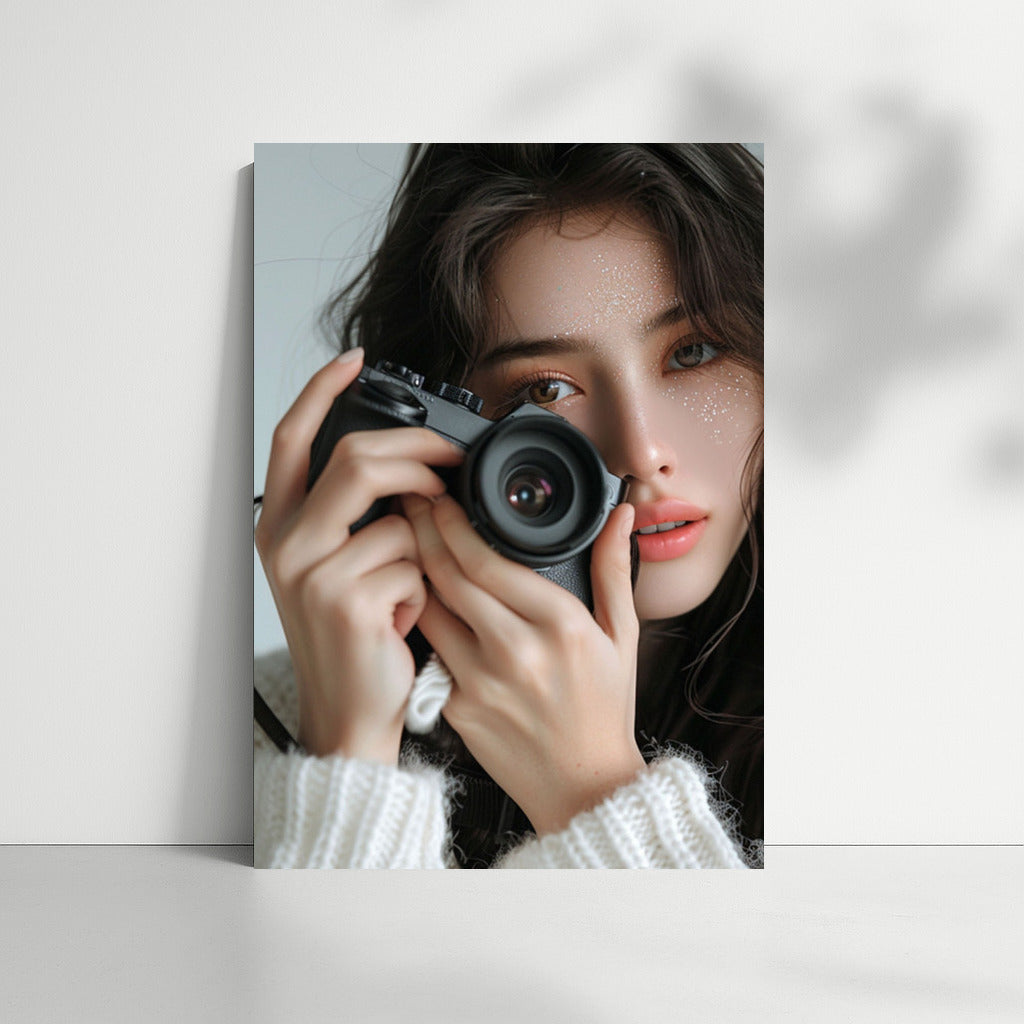 Mysterious Smile of Asian Beauty with Camera: Light and Shadows