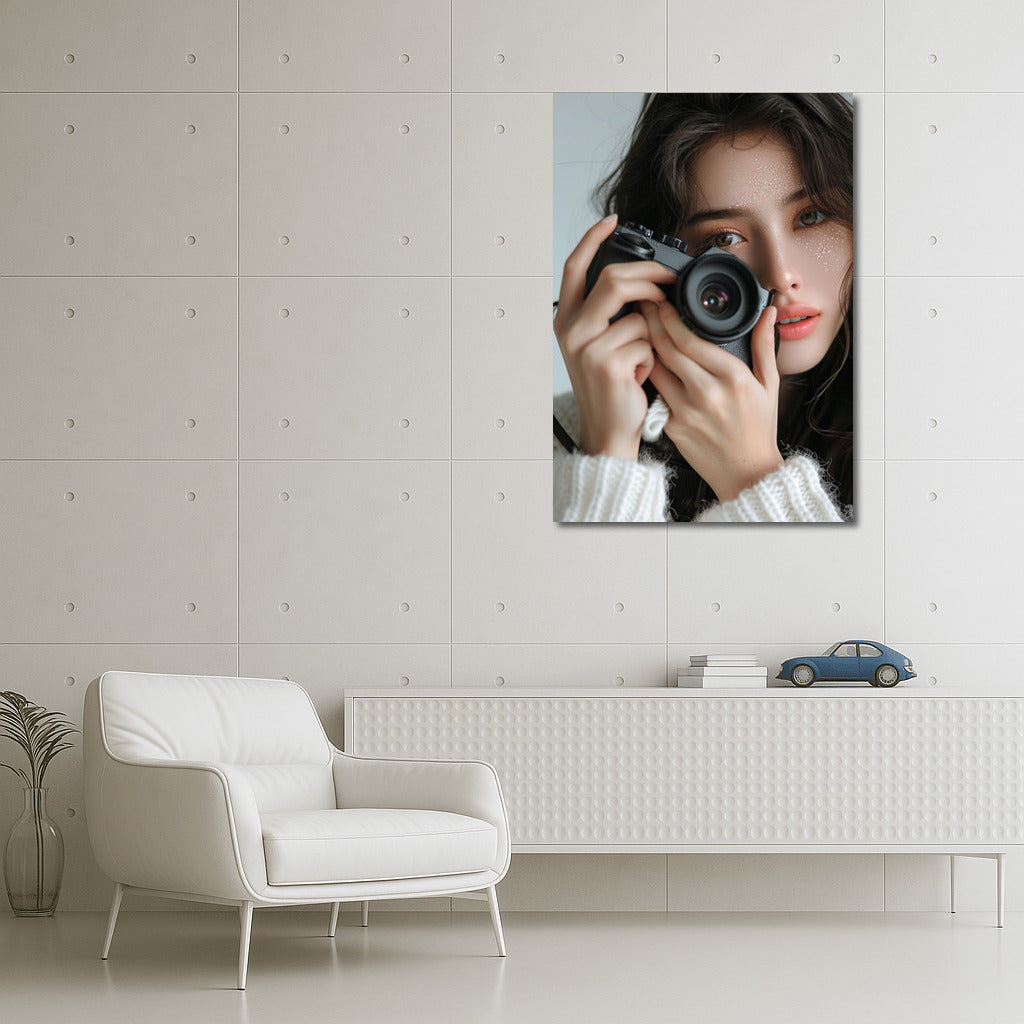 Mysterious Smile of Asian Beauty with Camera: Light and Shadows