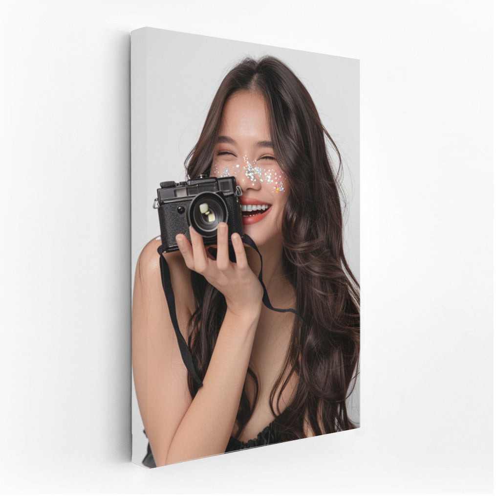 Asian Beauty Smile with Camera: Bright Accent for Interior
