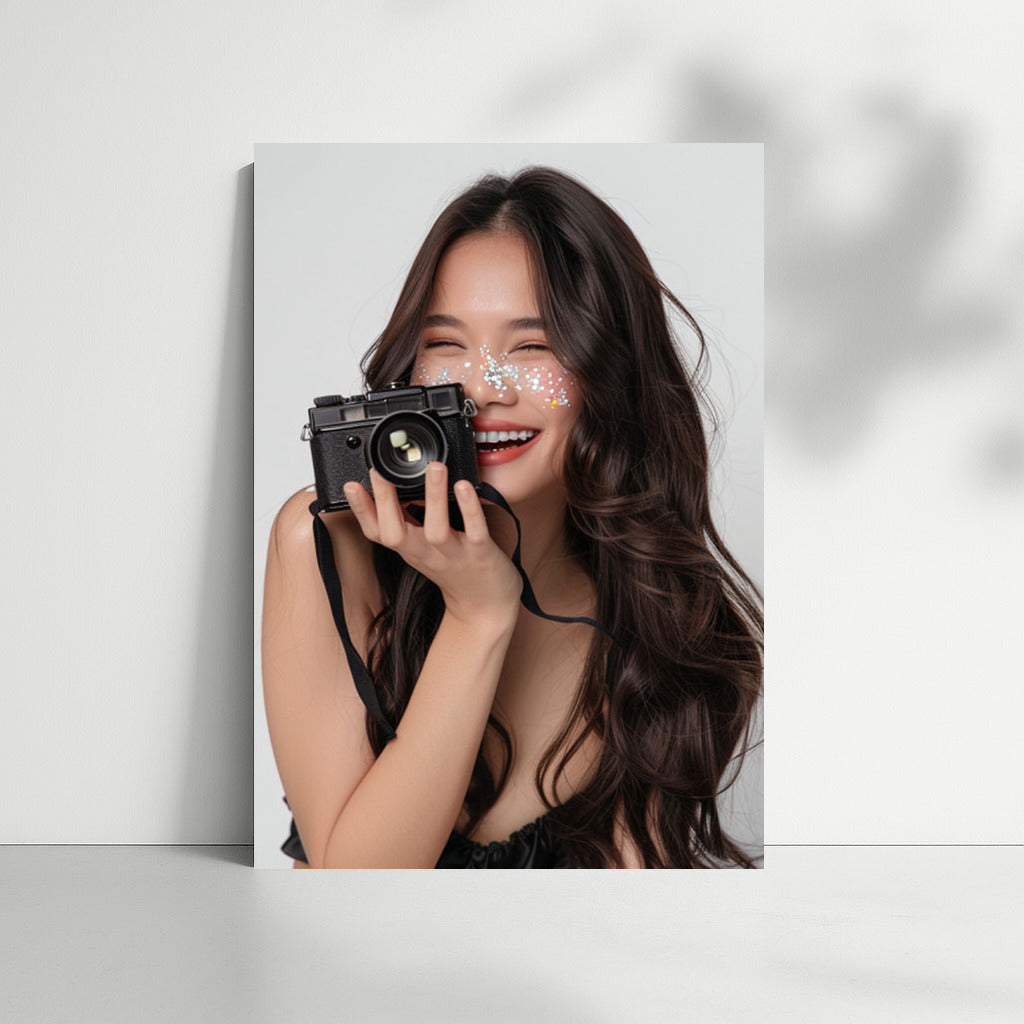 Asian Beauty Smile with Camera: Bright Accent for Interior