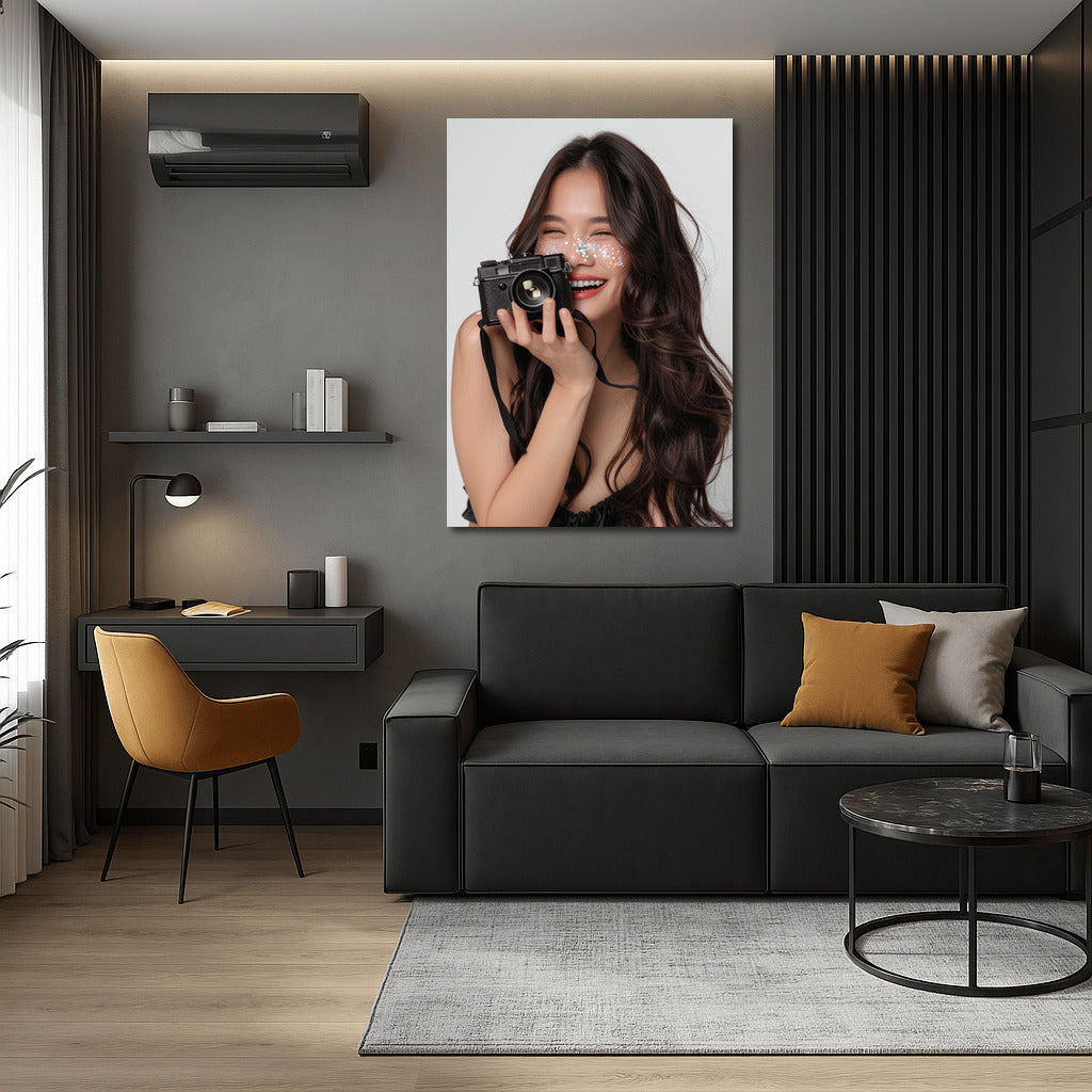 Asian Beauty Smile with Camera: Bright Accent for Interior