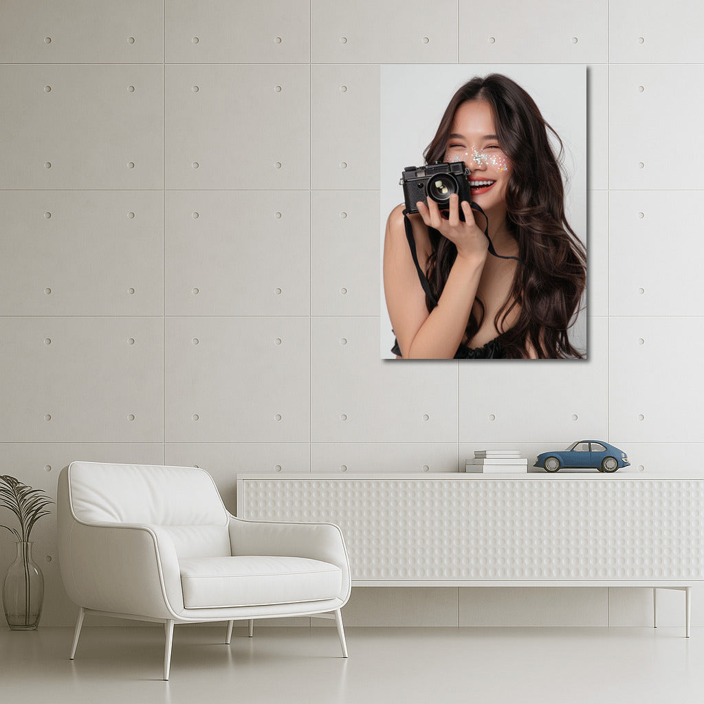 Asian Beauty Smile with Camera: Bright Accent for Interior