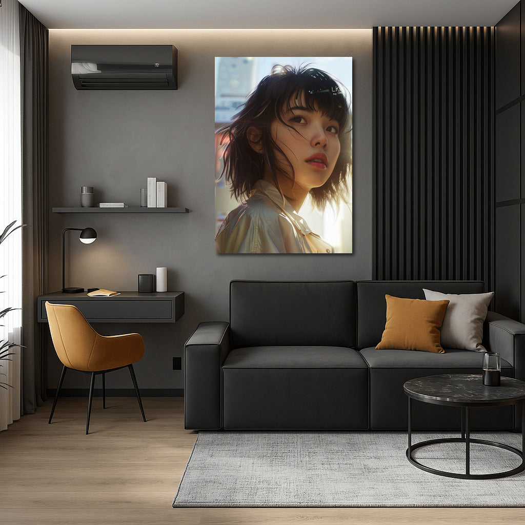 Mysterious Asian Girl: Light and Emotions in the Interior