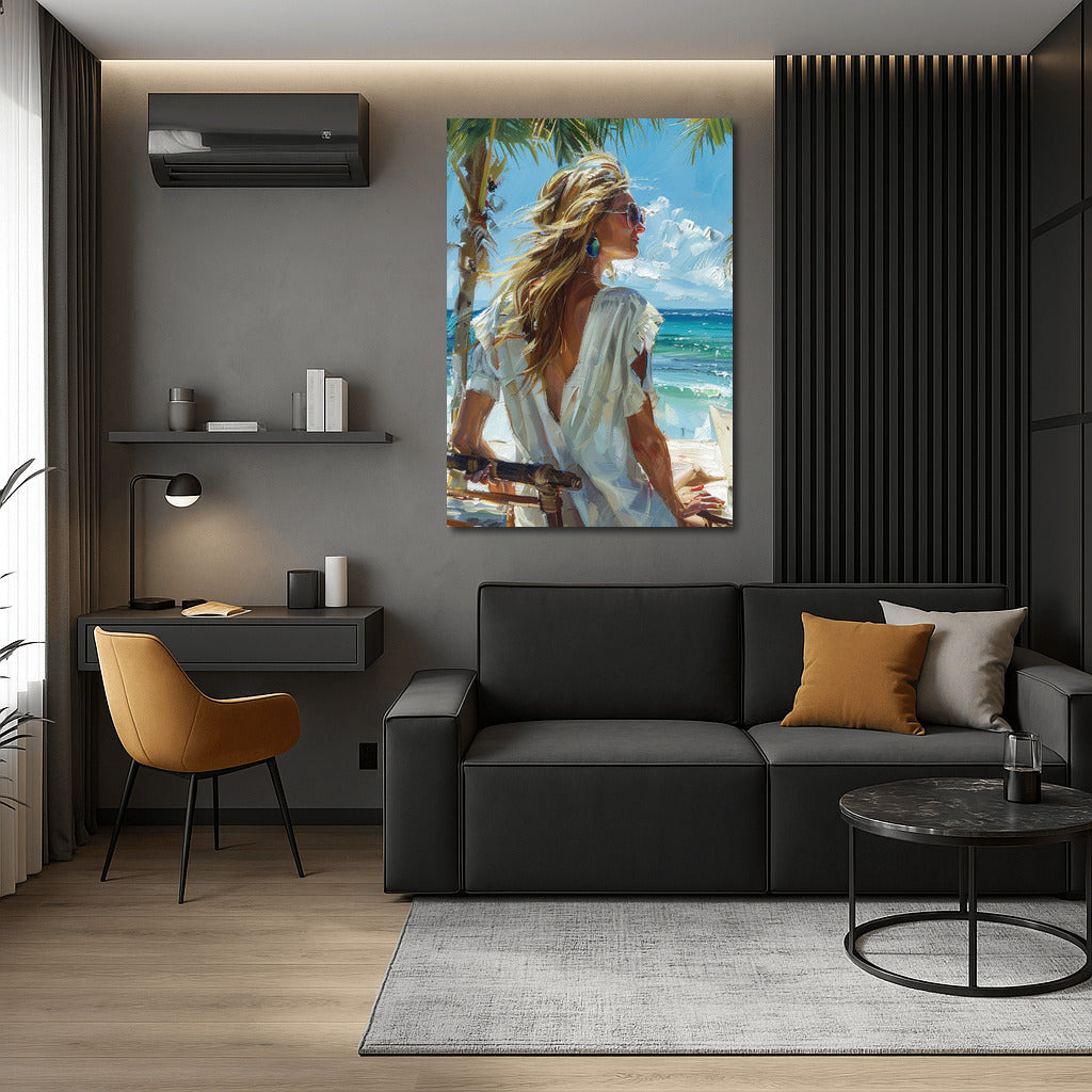Summer Breeze: Portrait of a Girl on the Beach for a Bright Interior