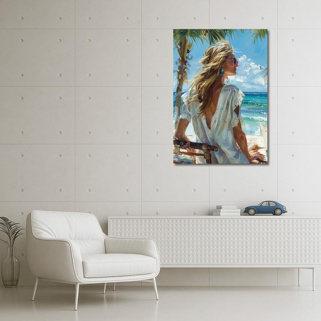 Summer Breeze: Portrait of a Girl on the Beach for a Bright Interior