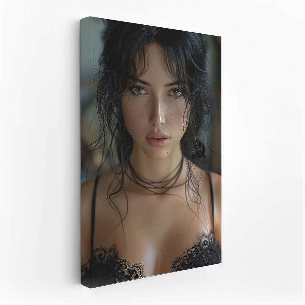 Mysterious Brunette in Black Dress: Fantasy Portrait