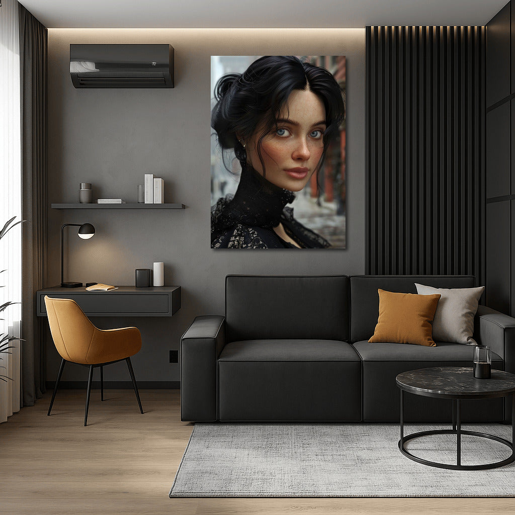 Mysterious Brunette in Black Dress: Charm and Sophistication