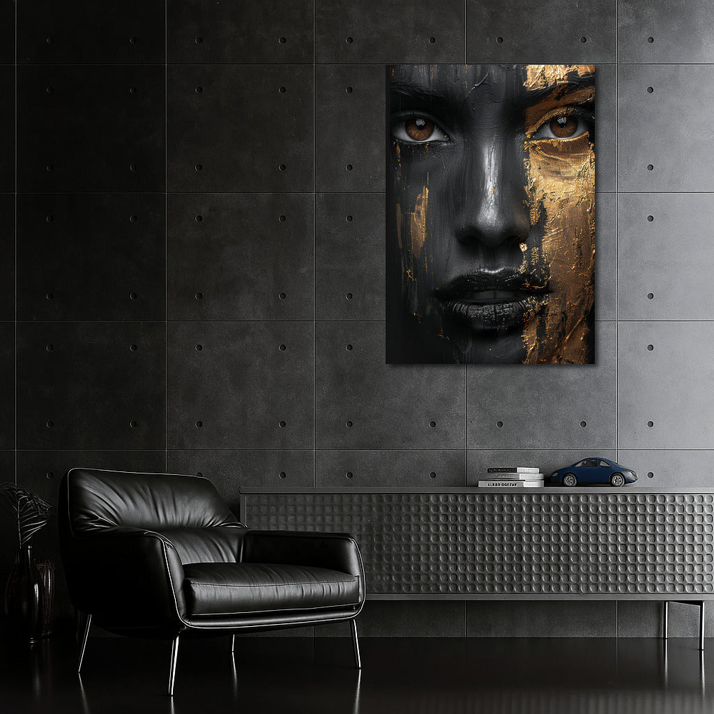 Mysterious Beauty: Portrait of a Girl with Dark Skin and Gold Accents