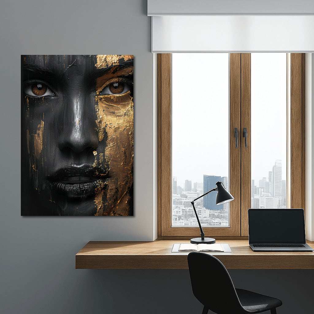Mysterious Beauty: Portrait of a Girl with Dark Skin and Gold Accents