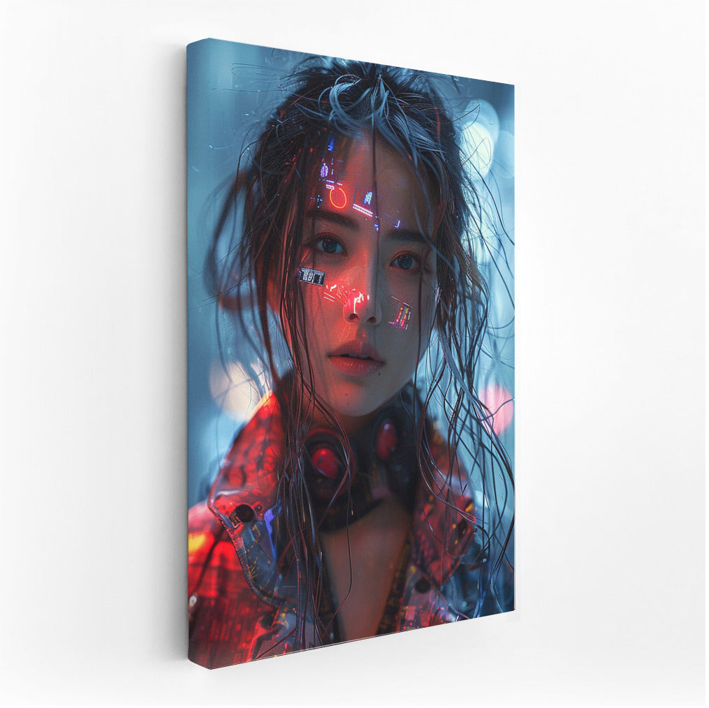Neon Girl in Bright Lights: Futuristic Charm