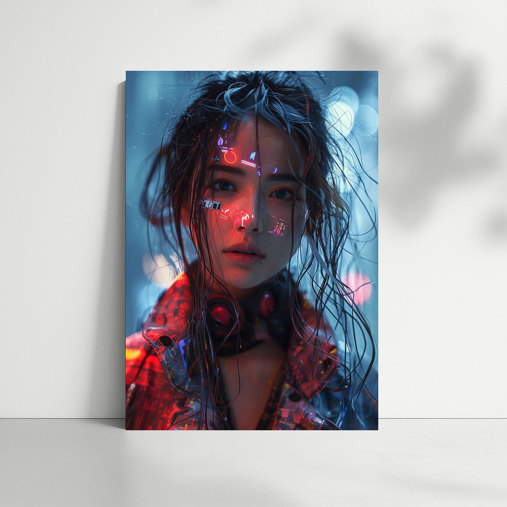 Neon Girl in Bright Lights: Futuristic Charm