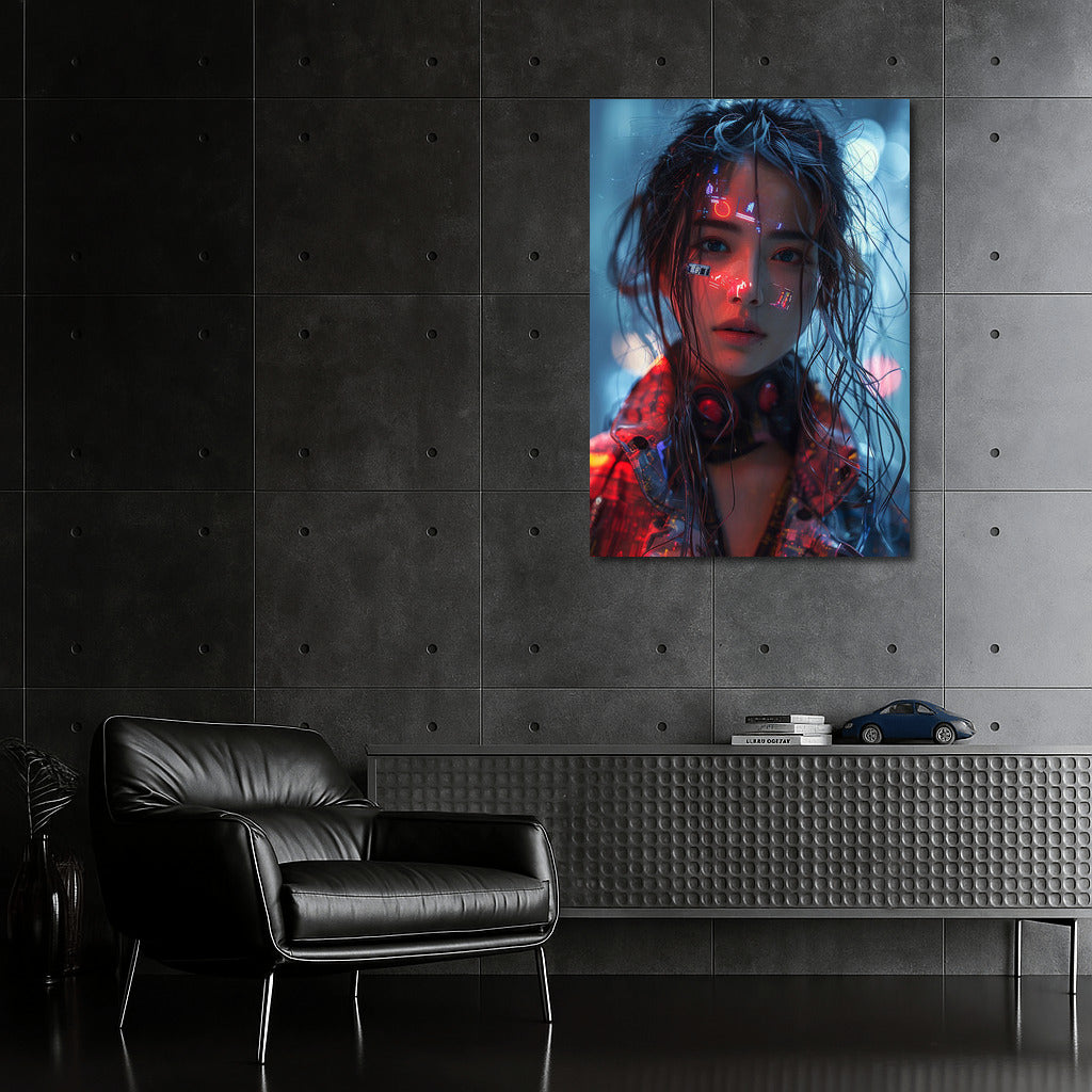 Neon Girl in Bright Lights: Futuristic Charm