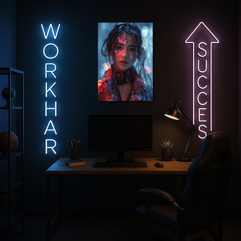 Neon Girl in Bright Lights: Futuristic Charm