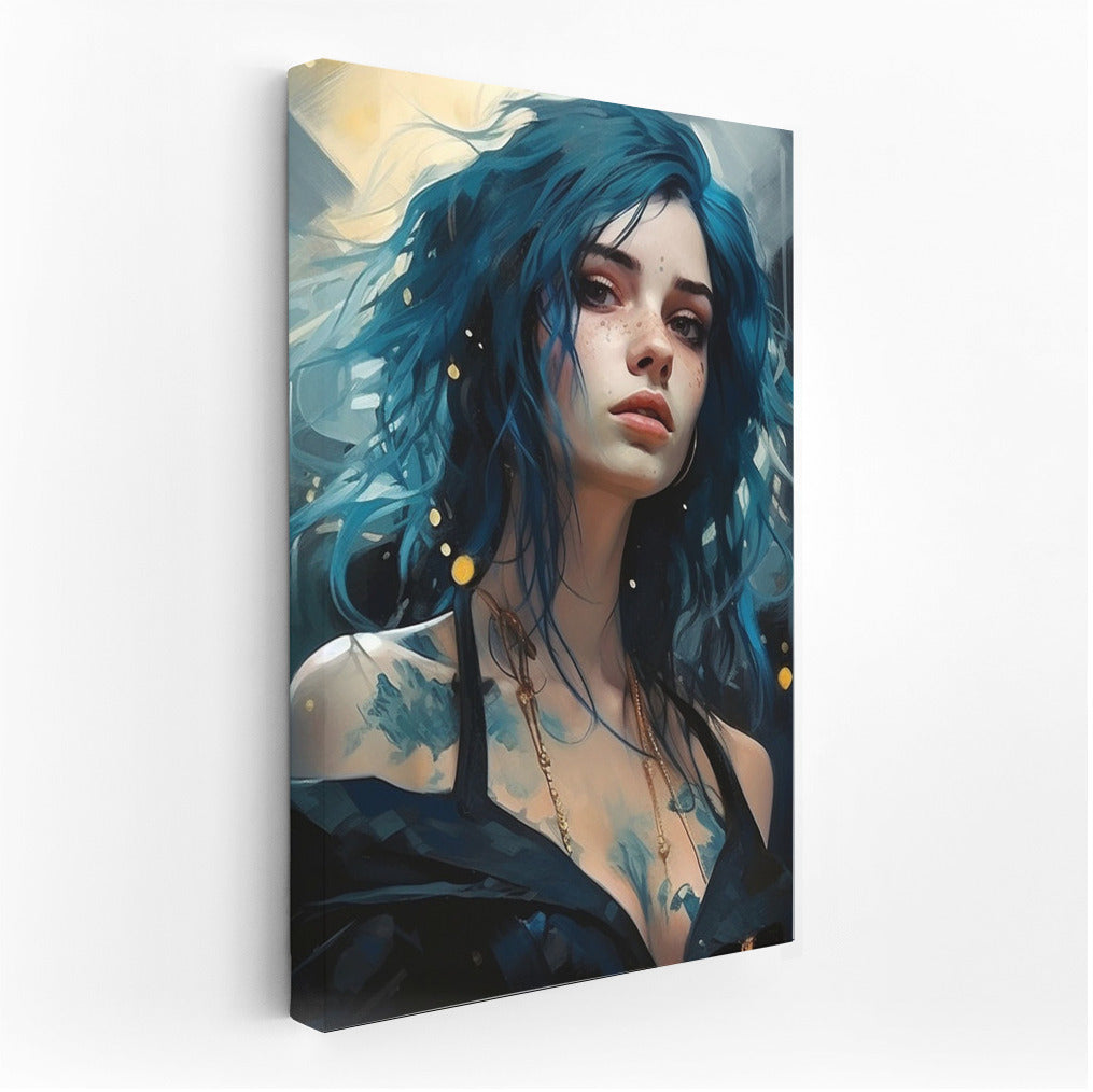 Mystical girl with blue hair: a fantasy accent for your interior