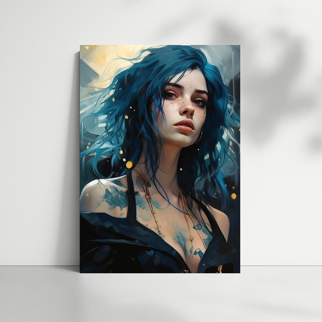 Mystical girl with blue hair: a fantasy accent for your interior